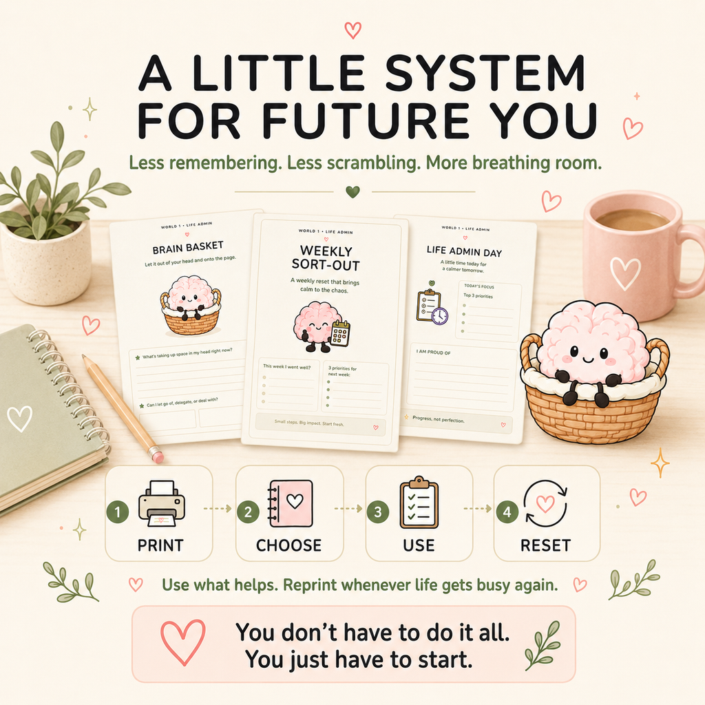 Printable Life Admin system for clearing mental clutter, sharing household tasks and reviewing spending