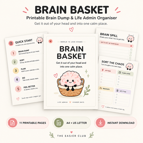 Brain Basket printable brain dump and life admin organiser by The Easier Club