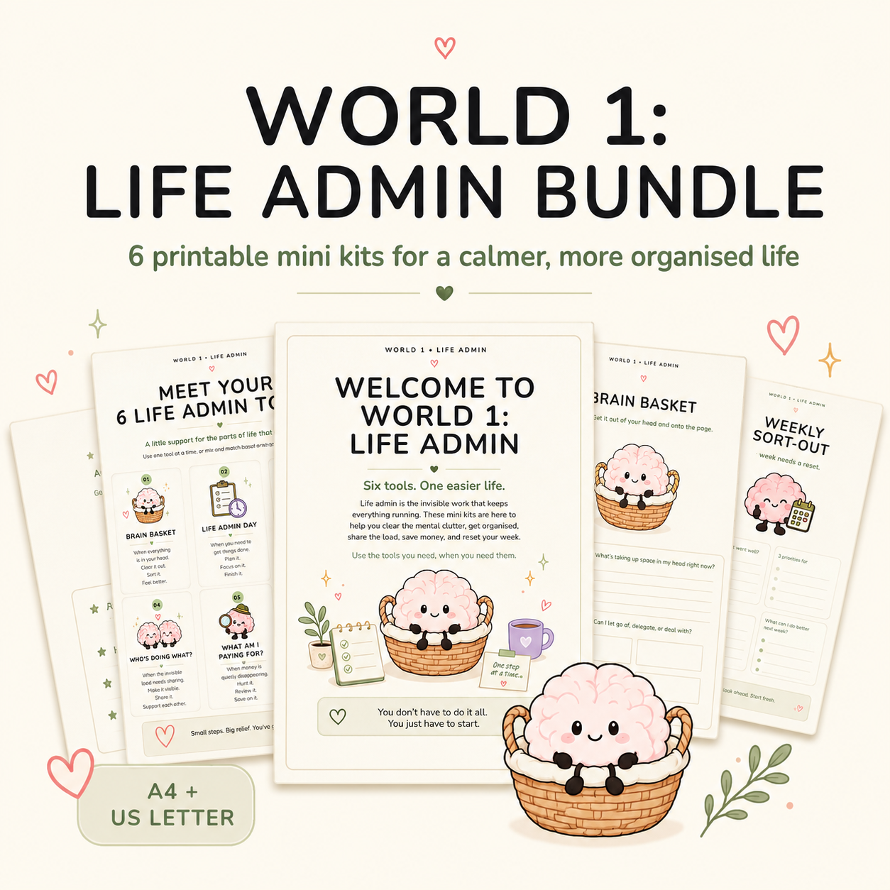 Life Admin printable planner bundle with six mini kits in A4 and US Letter by The Easier Club