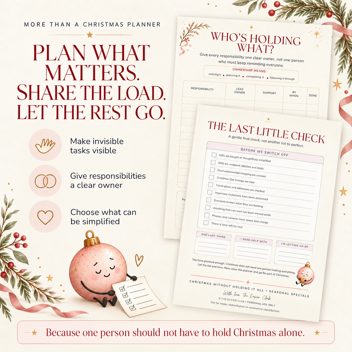Christmas planning pages designed to make invisible tasks visible and share responsibilities.