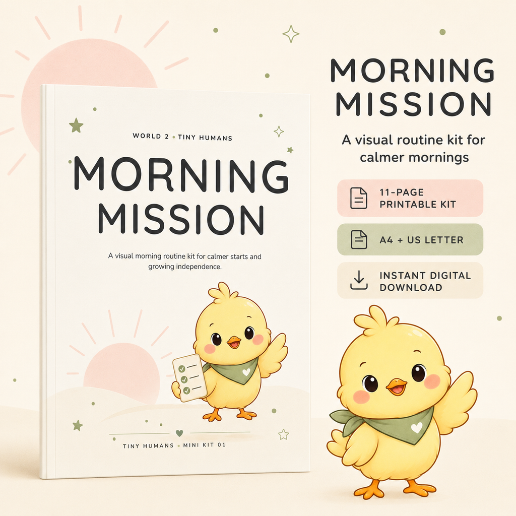 Morning Mission kids morning routine printable kit with 11 pages in A4 and US Letter