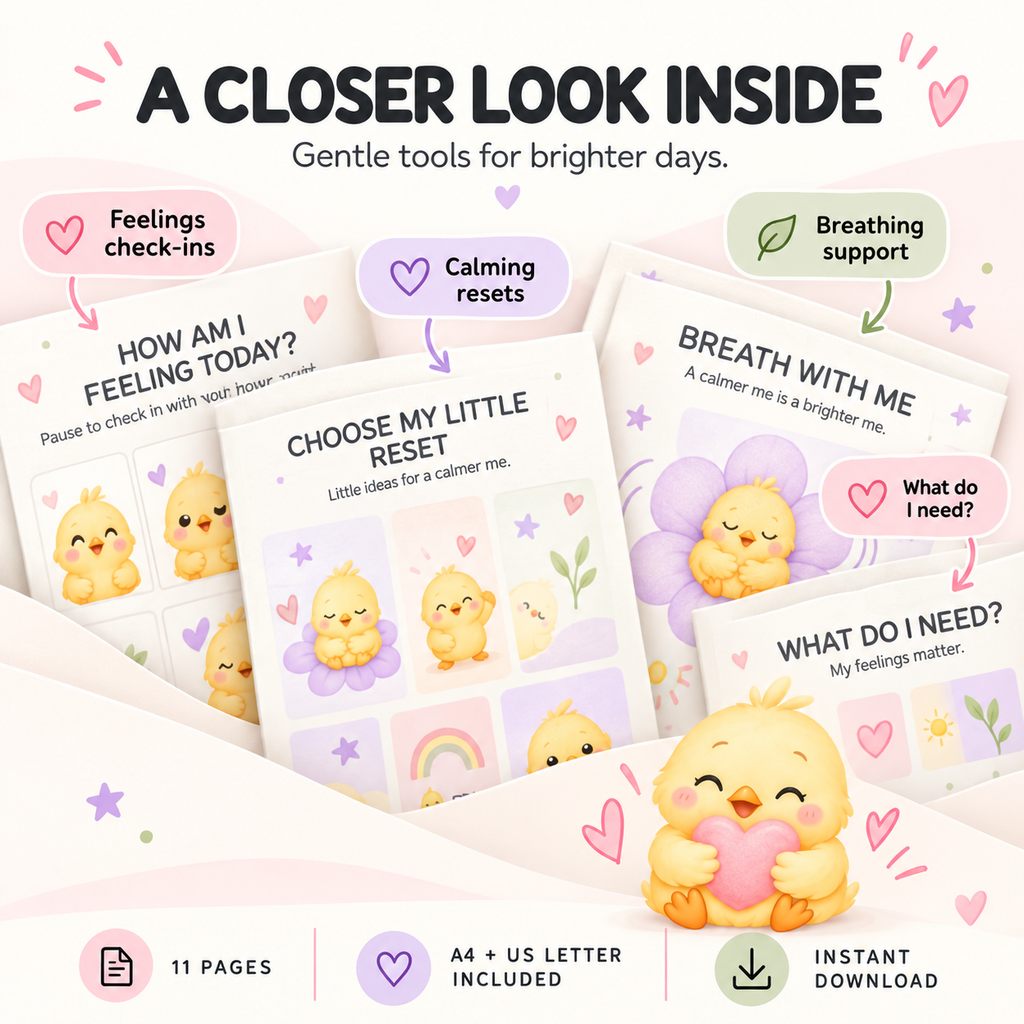 Cropped preview of the Little Feelings Kit with feelings check-ins, calming resets and breathing support activities for children.