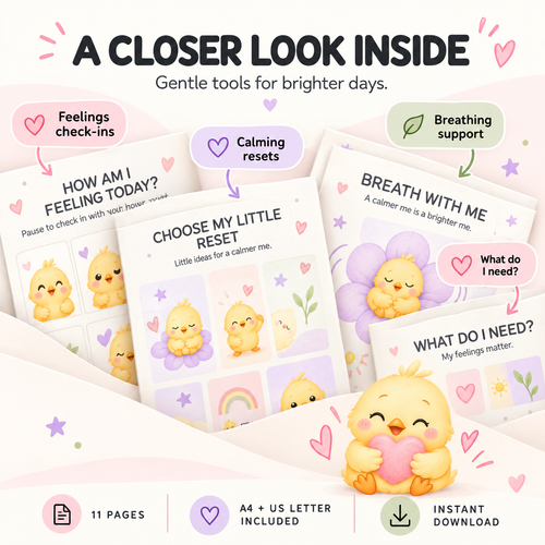 Cropped preview of the Little Feelings Kit with feelings check-ins, calming resets and breathing support activities for children.
