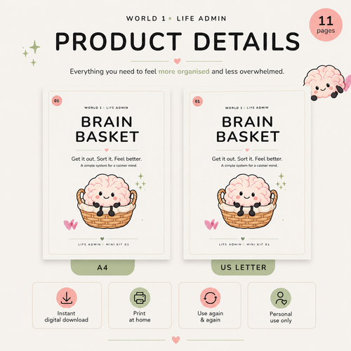 Brain Basket digital download printable in A4 and US Letter sizes