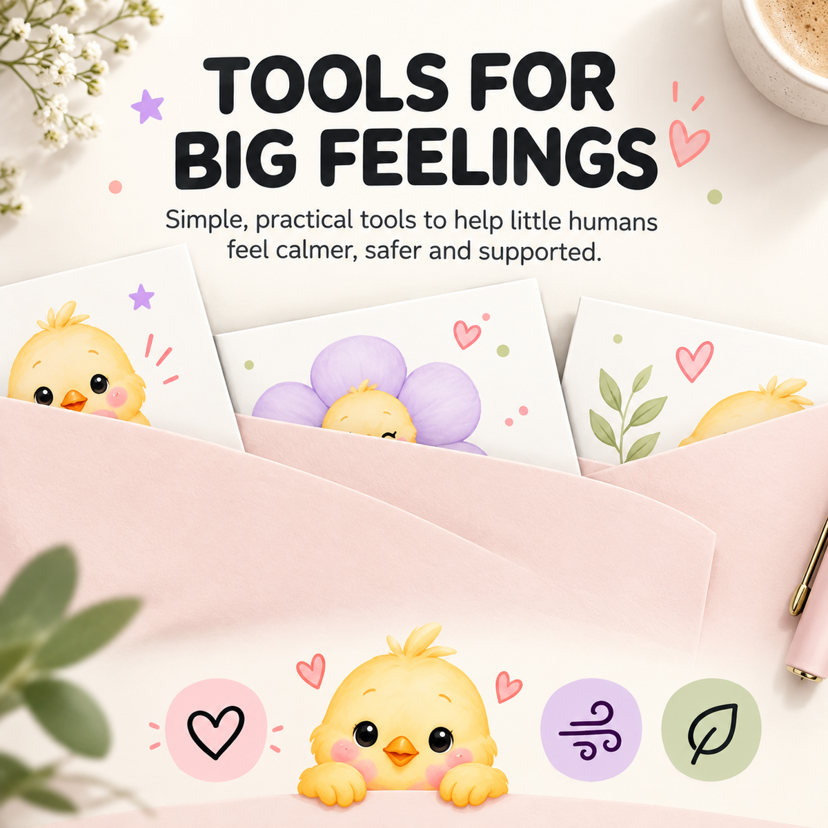 Partially concealed Little Feelings Kit pages featuring gentle tools to help children feel calmer, safer and supported.