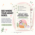 What Am I Paying For seven-page subscription tracker printable from the Money Made Easy collection, available in A4 and US Letter.