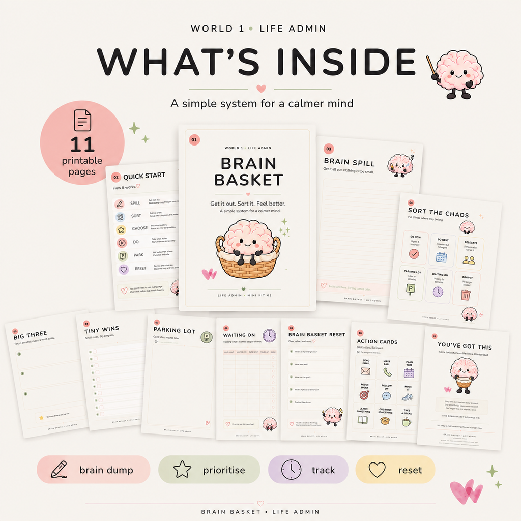 Brain Basket 11-page printable life admin planner and brain dump kit