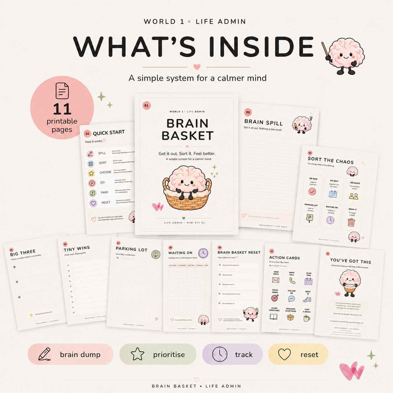 Brain Basket 11-page printable life admin planner and brain dump kit
