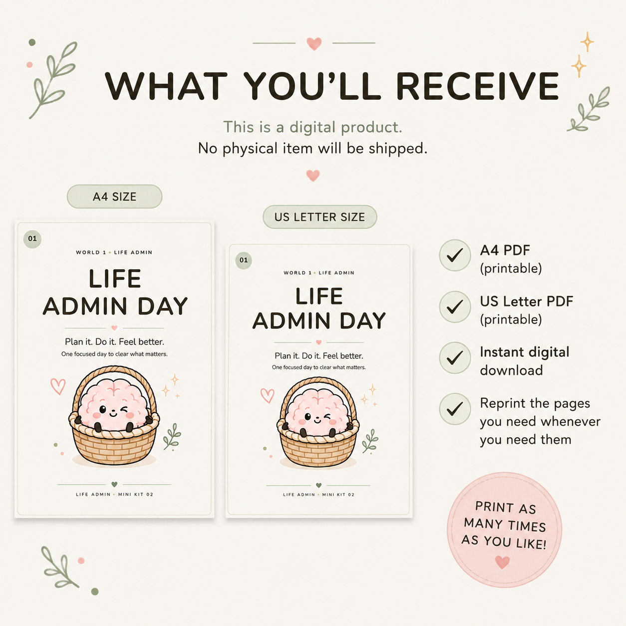 Life Admin Day digital download with A4 and US Letter printable PDF files
